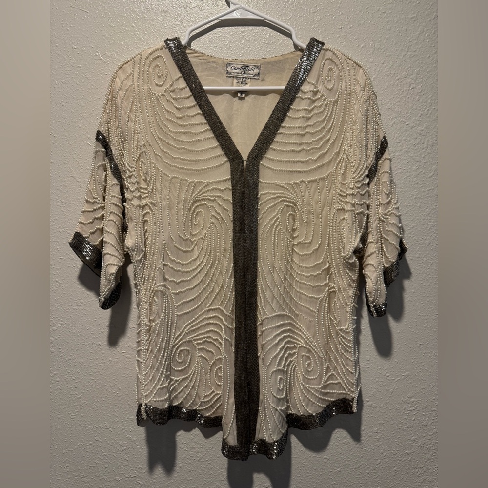 Vintage Candlelight Gatsby Style Beaded Silk Top | Small